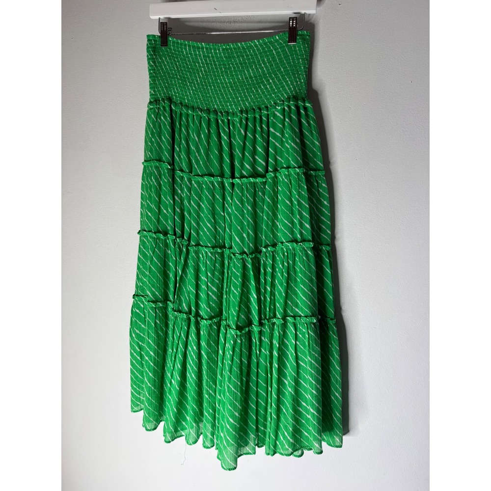 Lauren Ralph Lauren Green White Striped Smocked Tiered Maxi Skirt quaze medium